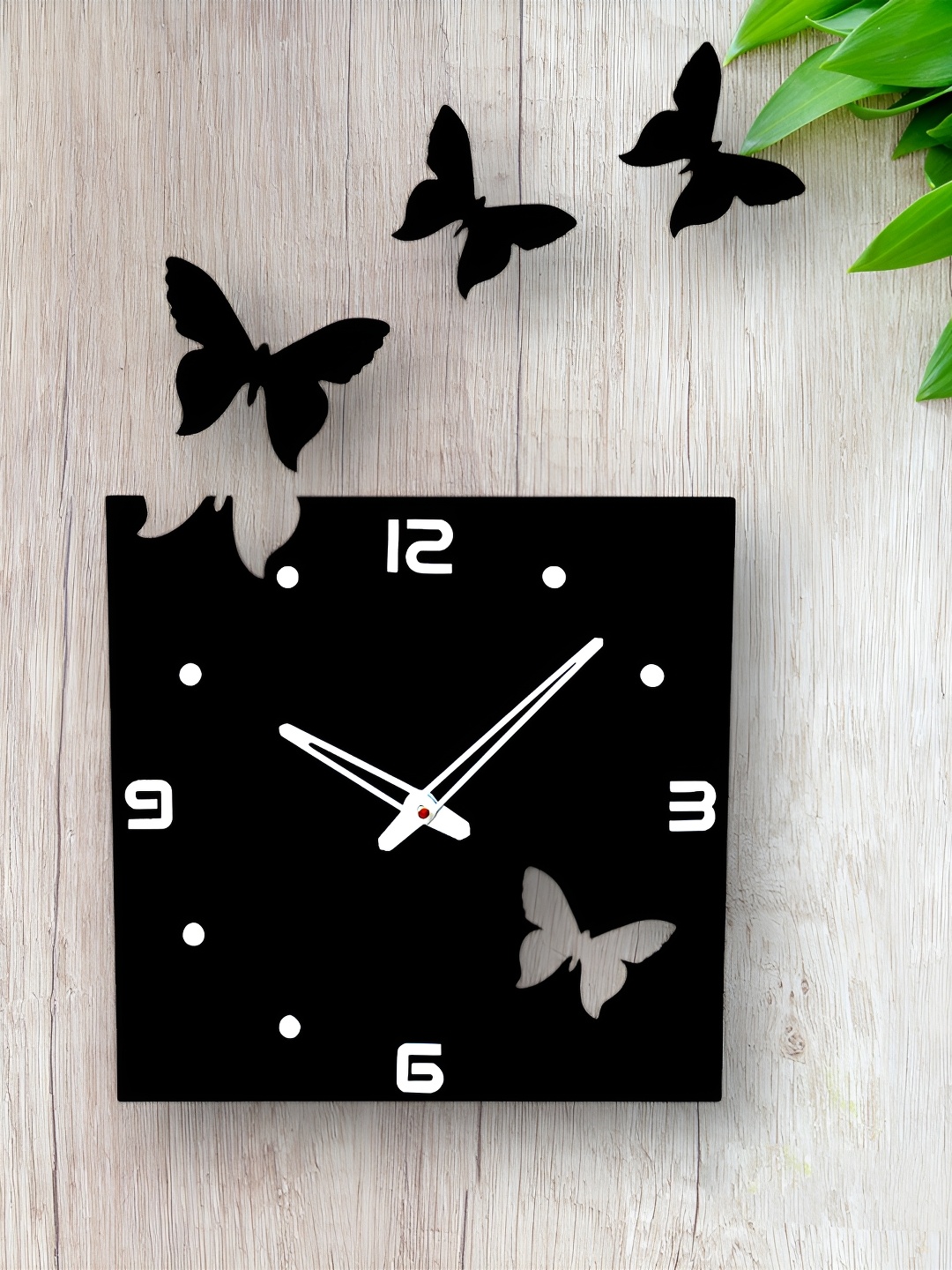 

FASTQT Black & White Wooden Square Contemporary Analogue Wall Clock