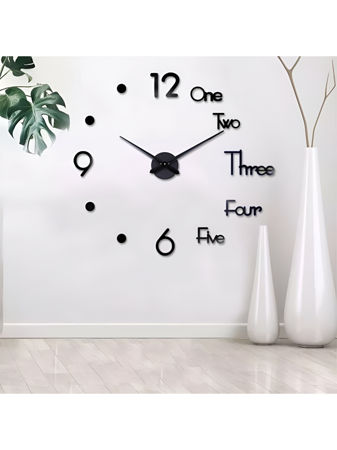 

FASTQT Black Textured Analogue Contemporary Wooden Wall Clock