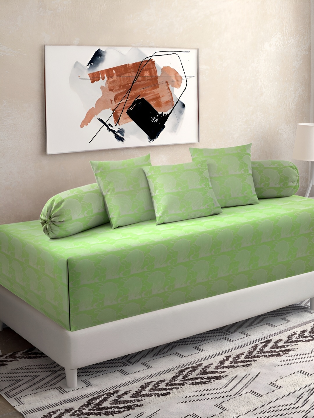 

KLOTTHE Green 6 Pcs Cartoon Characters Woven Design Pure Cotton Diwan Set
