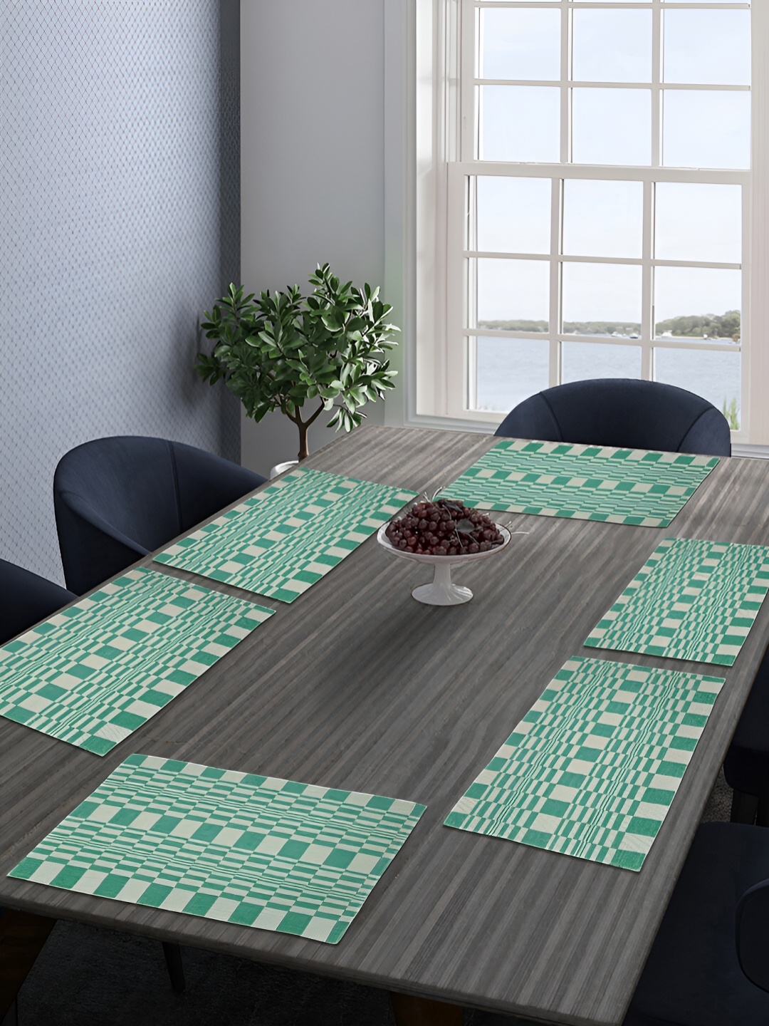 

KLOTTHE 6 Pieces Green Woven-Design Cotton Rectangular Table Placemats