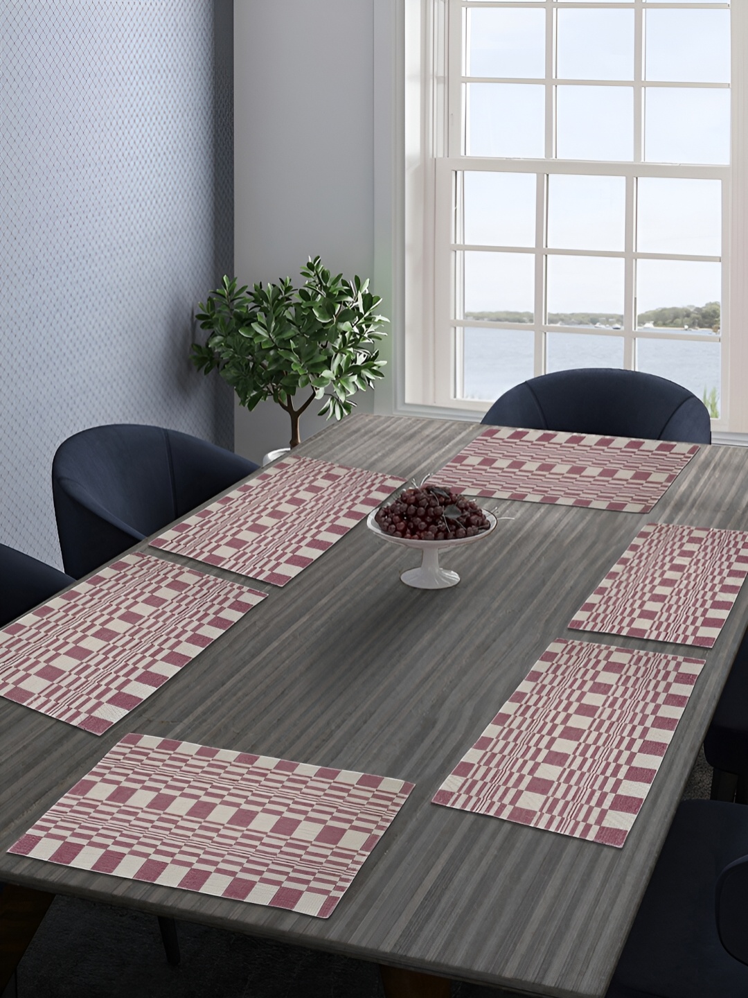 

KLOTTHE 6 Pieces Wine-Purple & Grey Geometric Cotton Woven Dining Table Mats