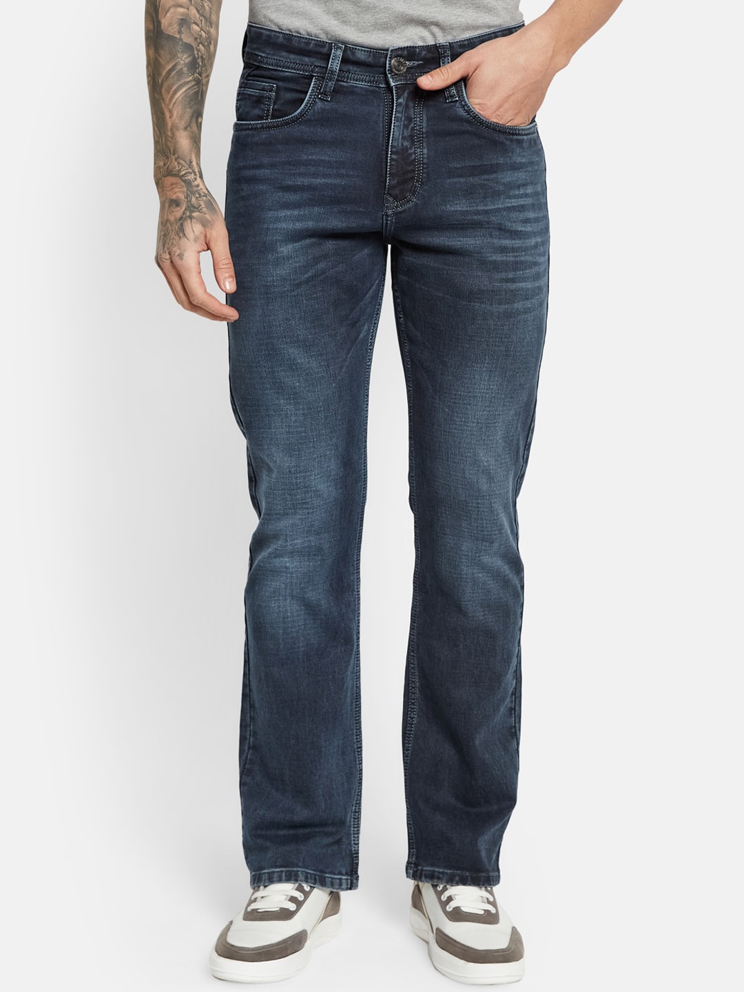 

Octave Men Mid-Rise Bootcut Light Fade Stretchable Jeans, Navy blue