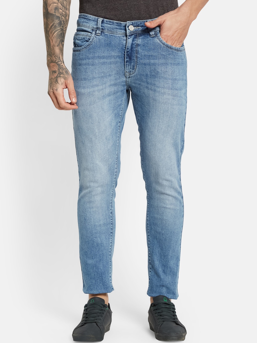 

Octave Men Skinny Fit Clean Look Light Fade Cropped Jeans, Blue