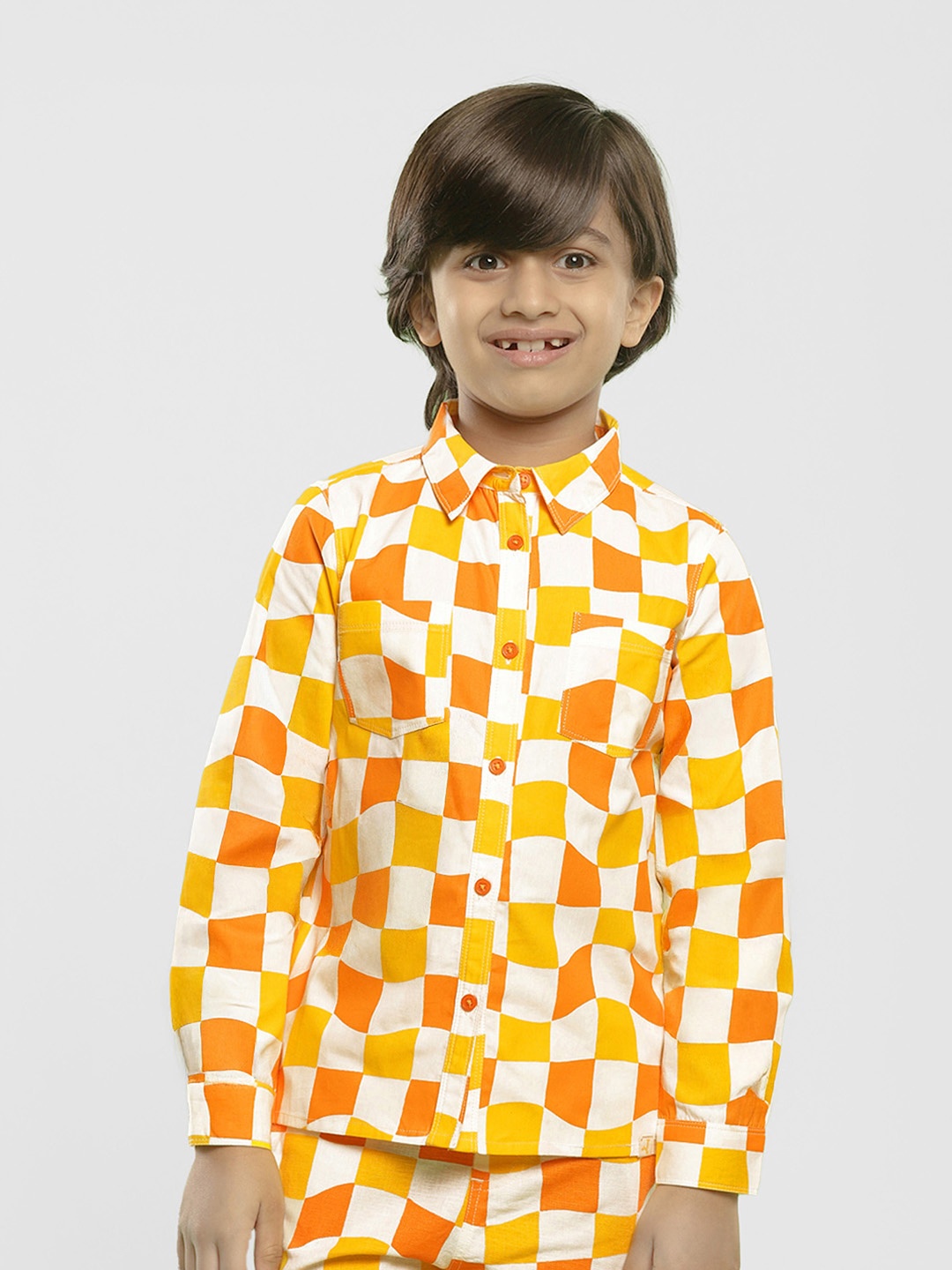 

Somersault Boys Long Sleeves Spread Collar Cotton Opaque Checked Casual Shirt, Yellow