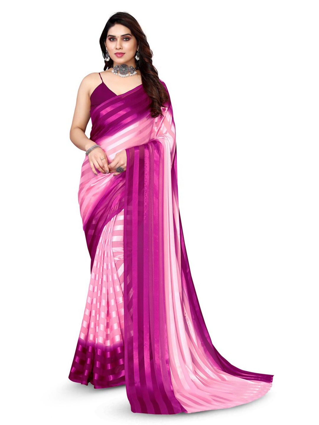 

ANAND SAREES Striped Satin Saree, Orange