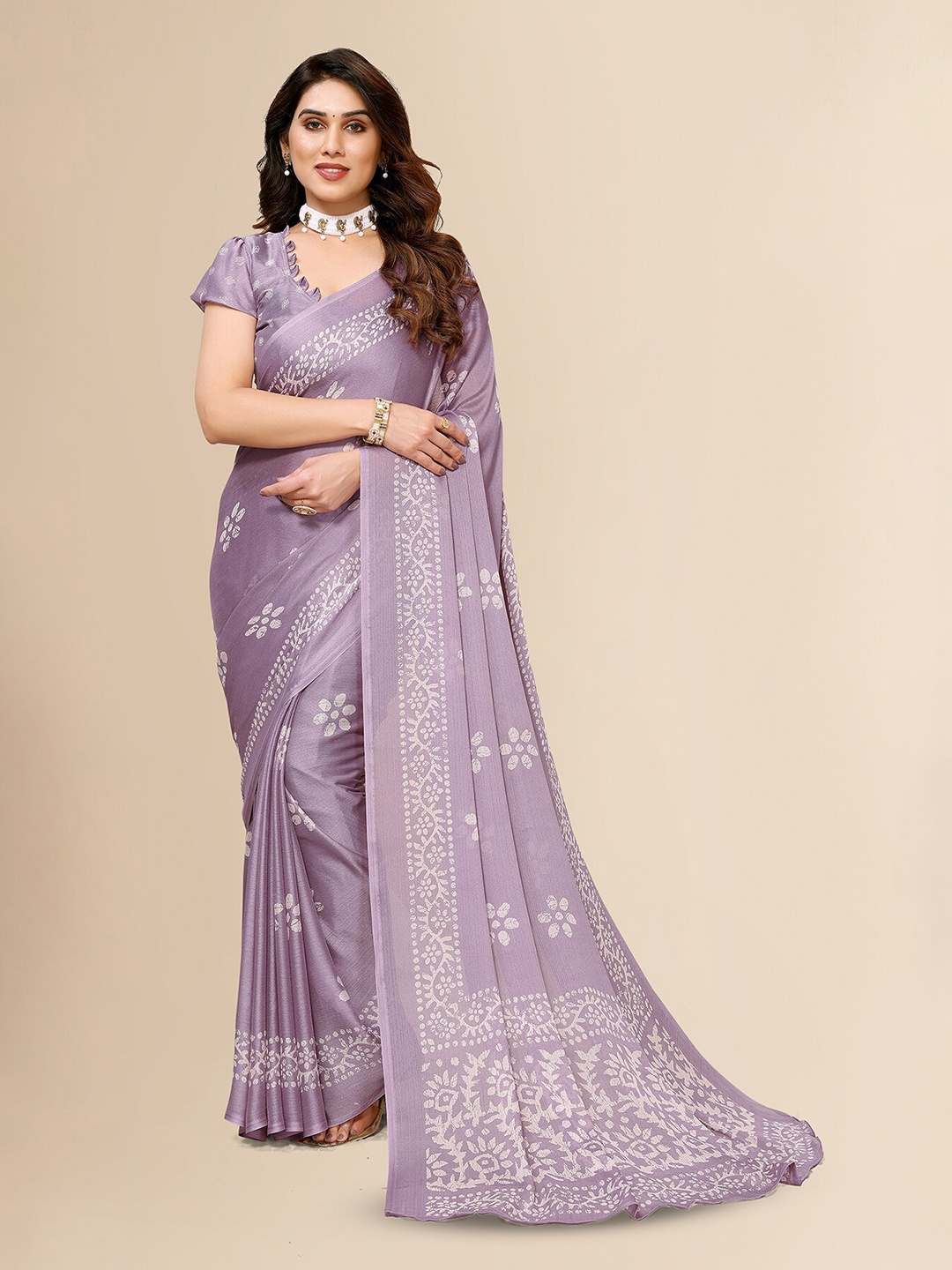 

ANAND SAREES Floral Printed Satin Saree, Purple