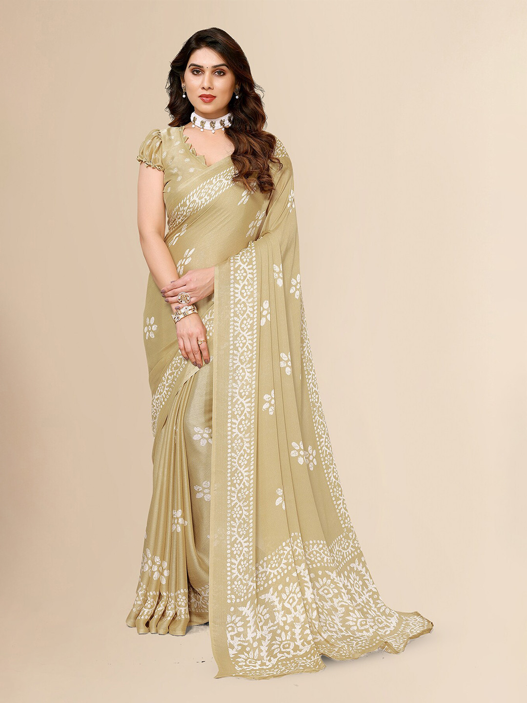 

ANAND SAREES Floral Printed Satin Saree, Green