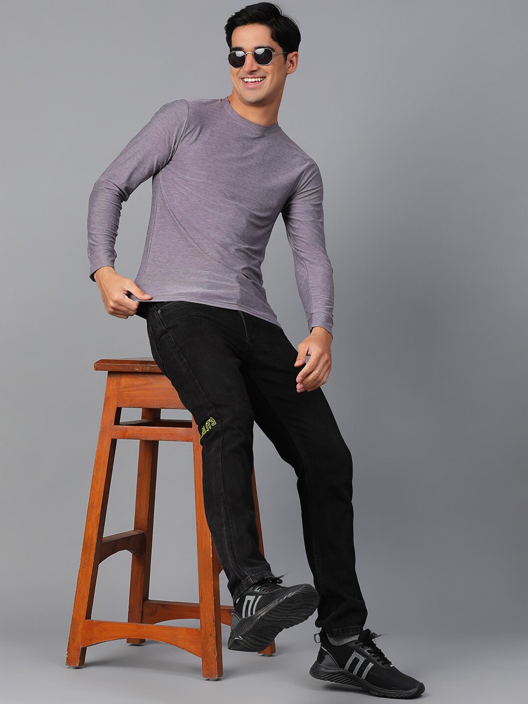 

Kotty Purple Round Neck Long Sleeves Slim Fit T-shirt