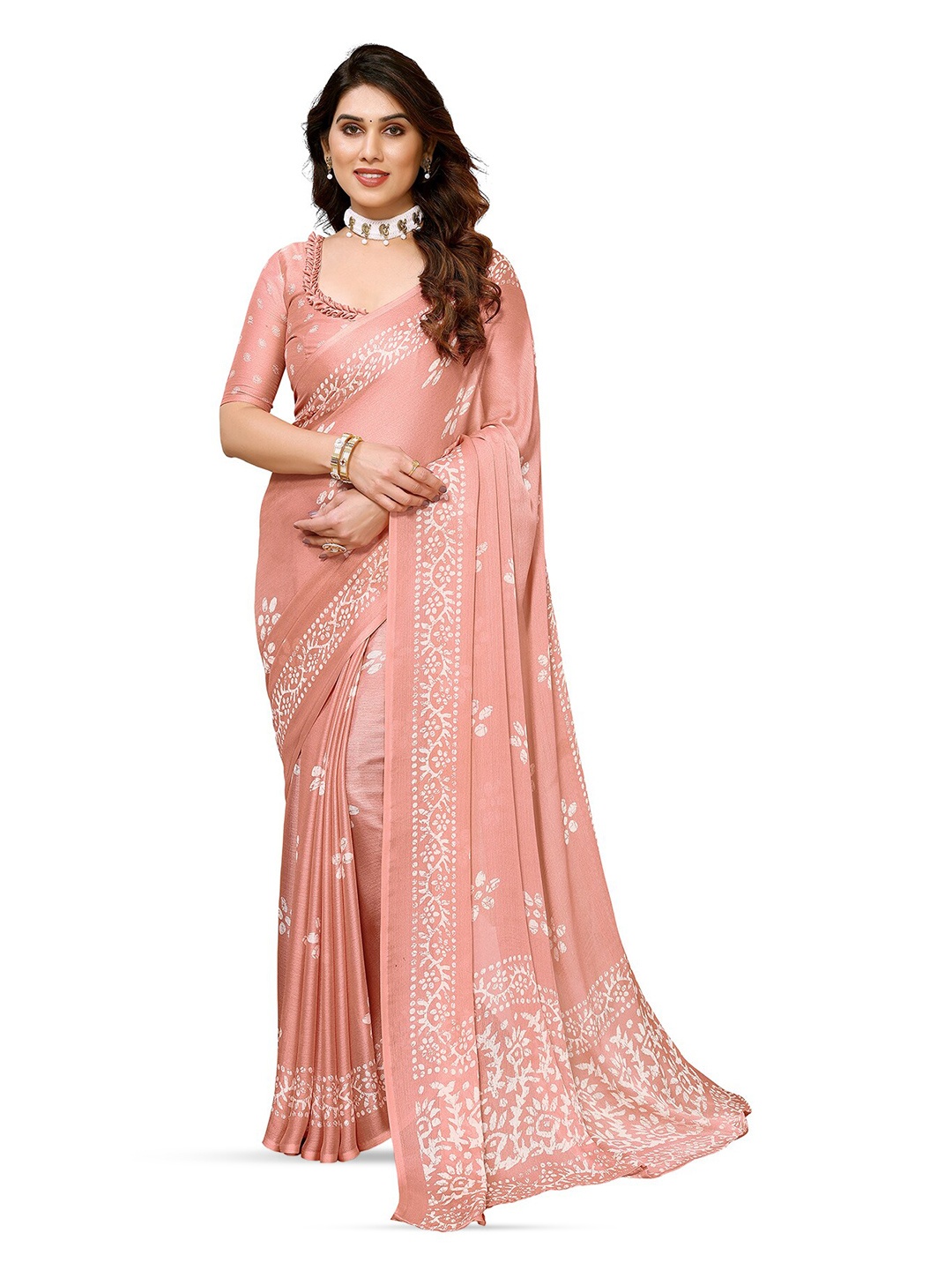 

ANAND SAREES Floral Printed Chiffon Saree, Pink