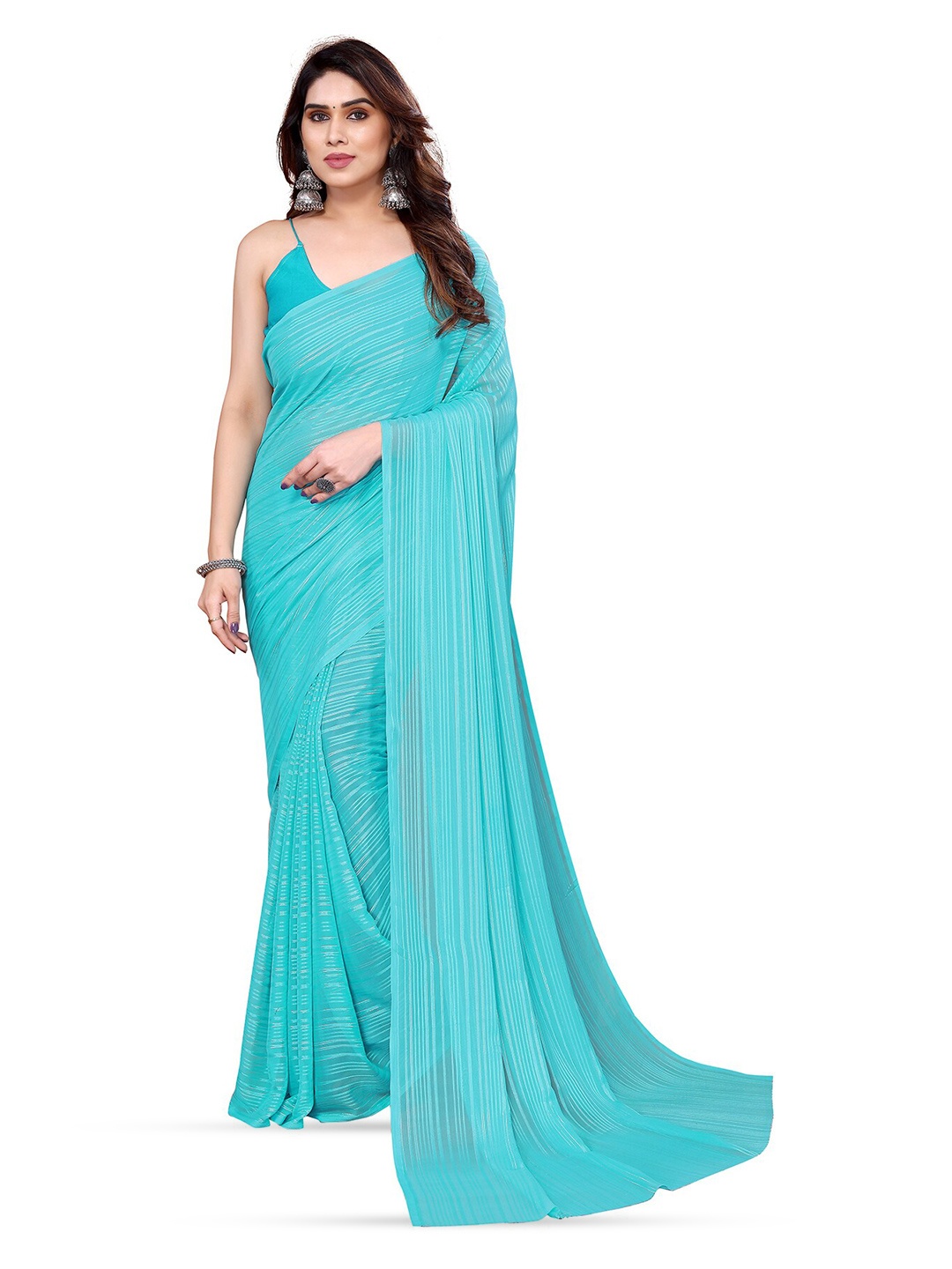 

Moda Rapido Striped Satin Saree, Blue