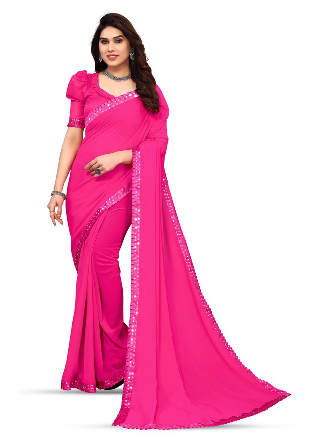 

ANAND SAREES Sequinned Saree, Pink