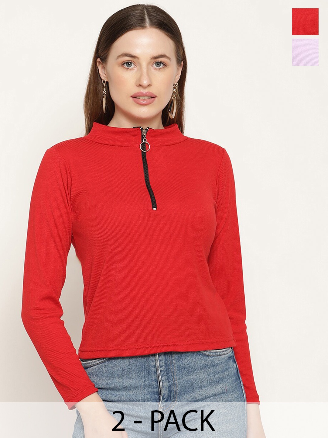 

Miaz Lifestyle Pack of 2 Round Neck Cotton Top, Red