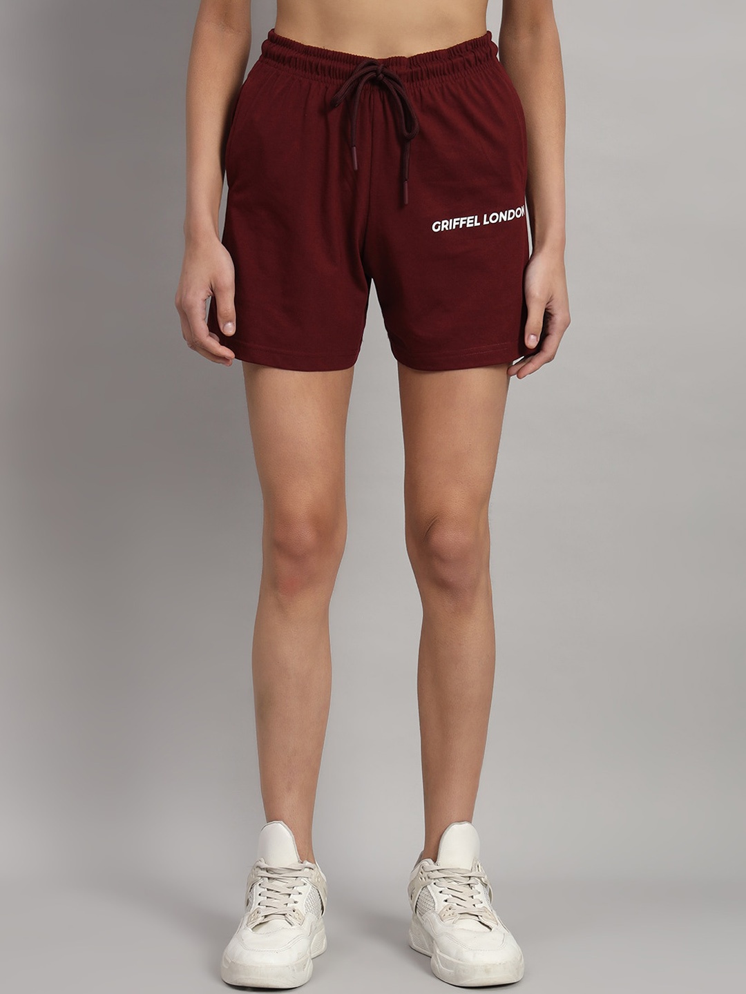 

GRIFFEL Women High-Rise Cotton Shorts, Maroon