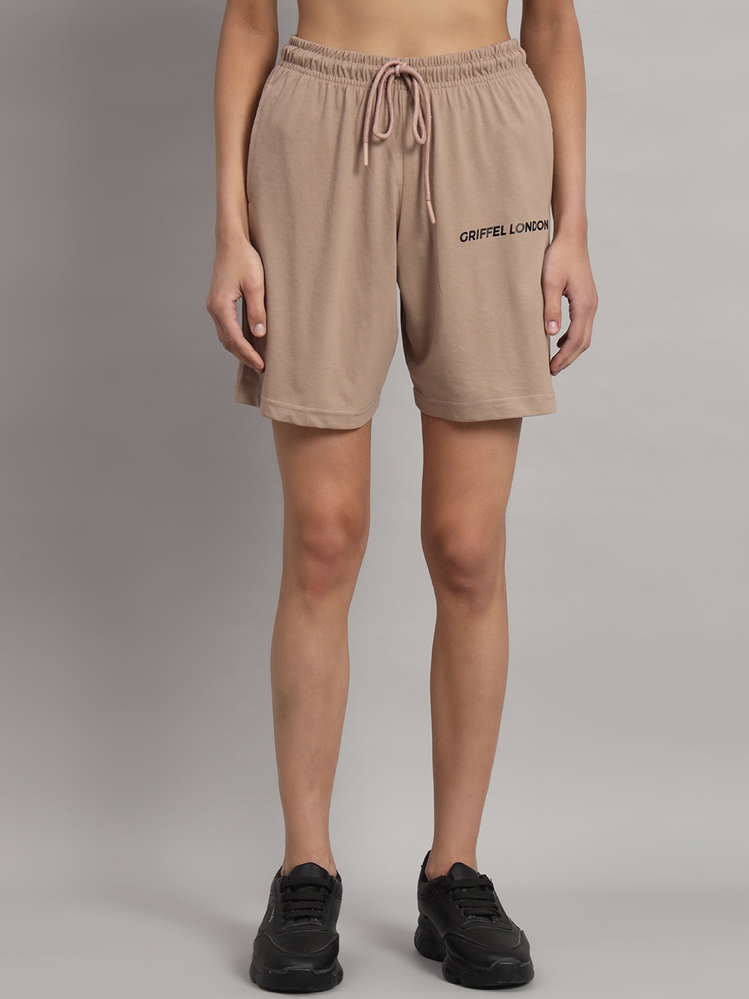 

GRIFFEL Women High-Rise Regular Fit Cotton Shorts, Beige