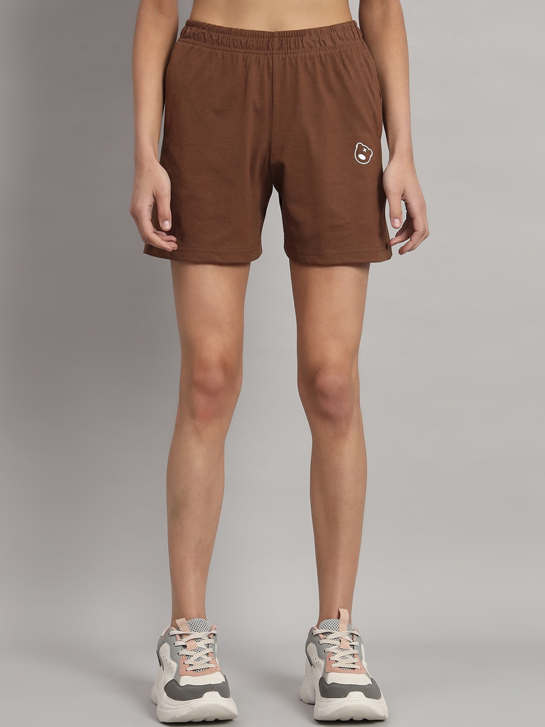

GRIFFEL Women High-Rise Cotton Shorts, Camel brown