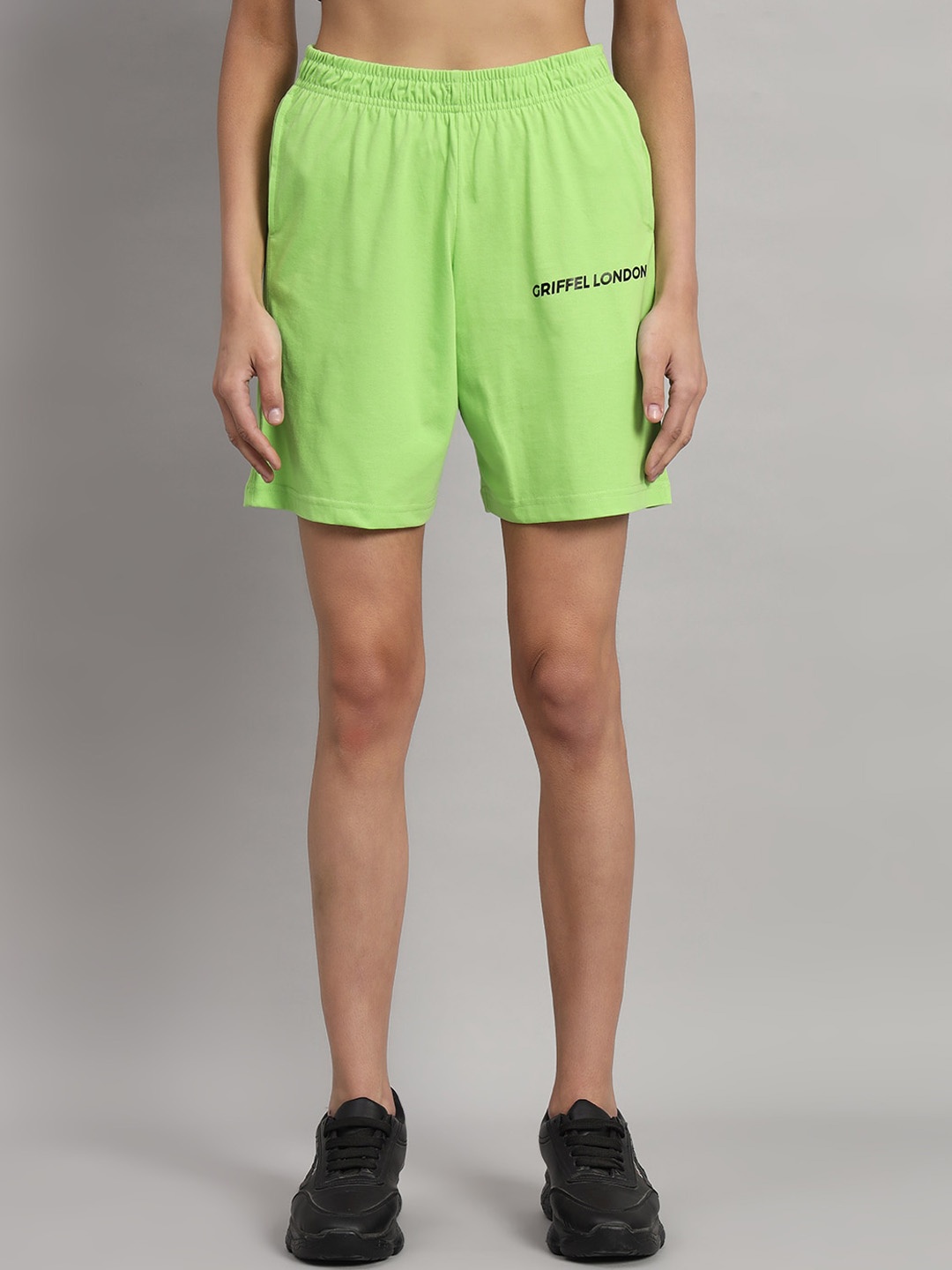 

GRIFFEL Women High-Rise Regular Fit Cotton Shorts, Green