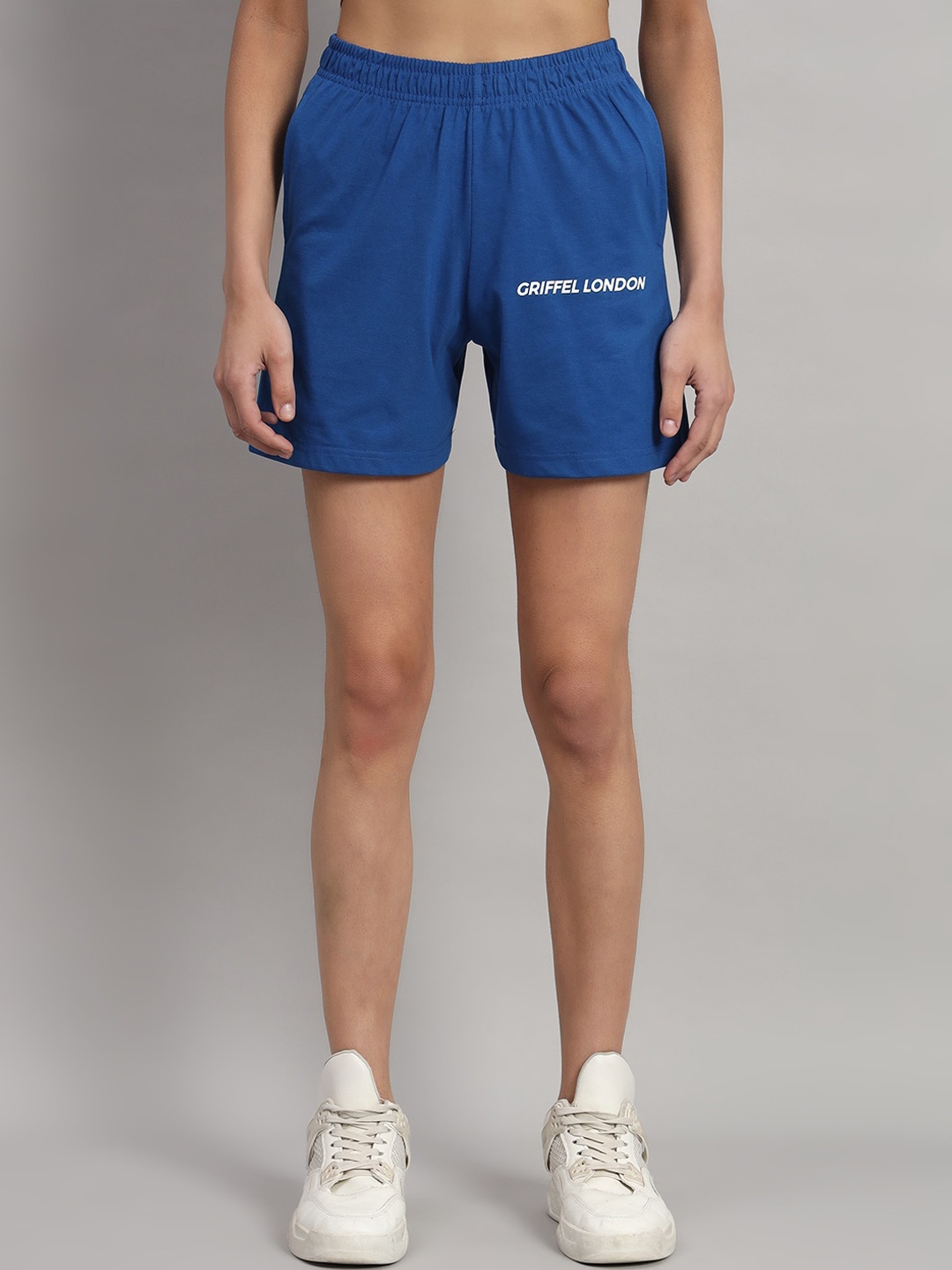 

GRIFFEL Women High-Rise Regular Fit Cotton Shorts, Blue