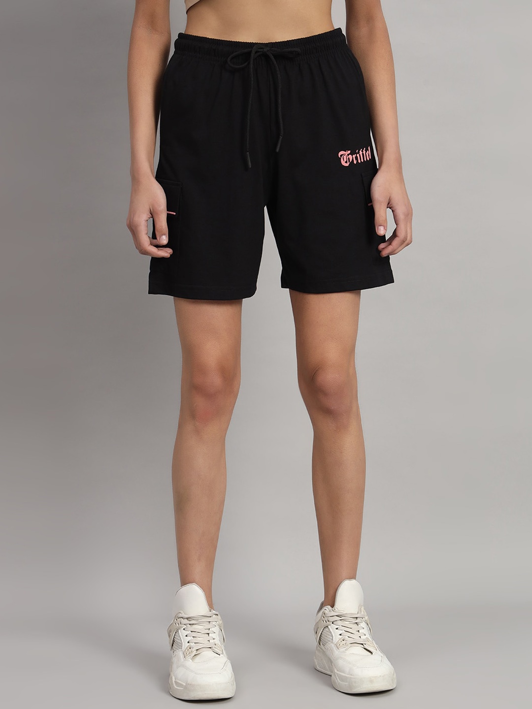 

GRIFFEL Women High-Rise Cotton Shorts, Black
