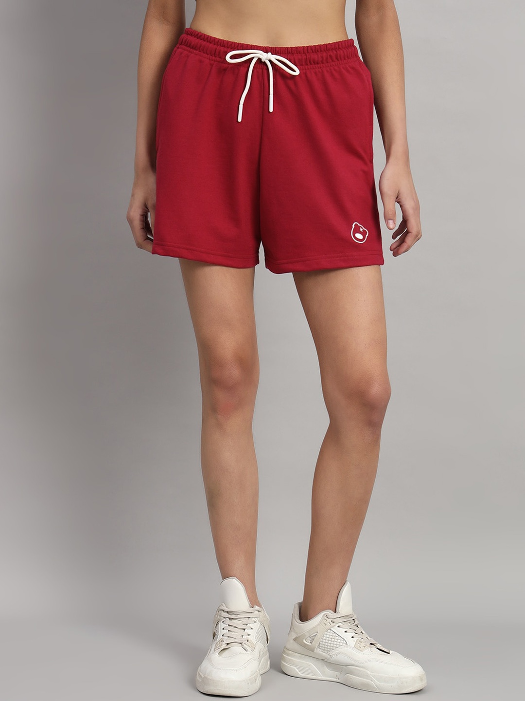 

GRIFFEL Women High-Rise Regular Fit Cotton Shorts, Red