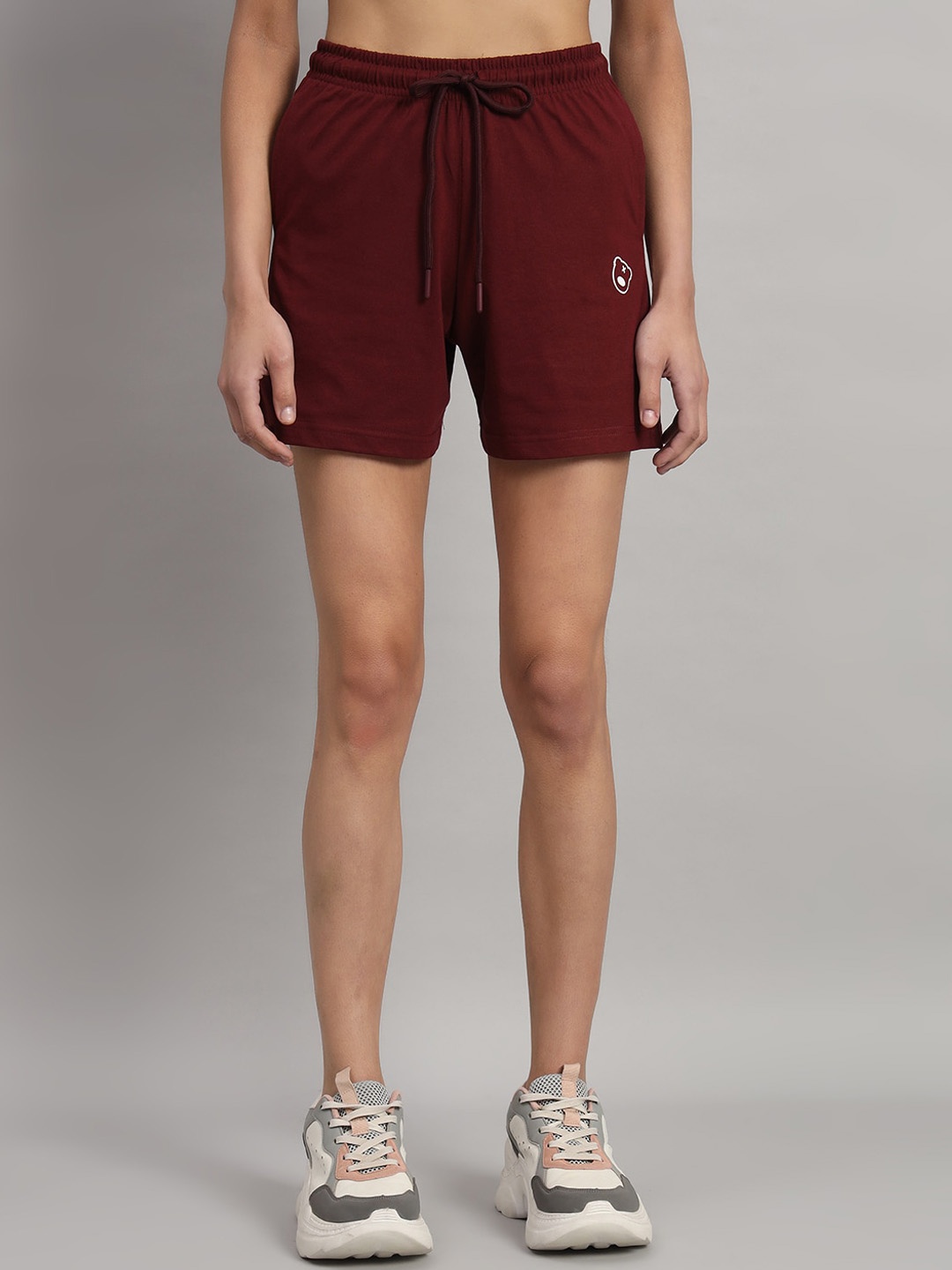 

GRIFFEL Women High-Rise Cotton Shorts, Maroon