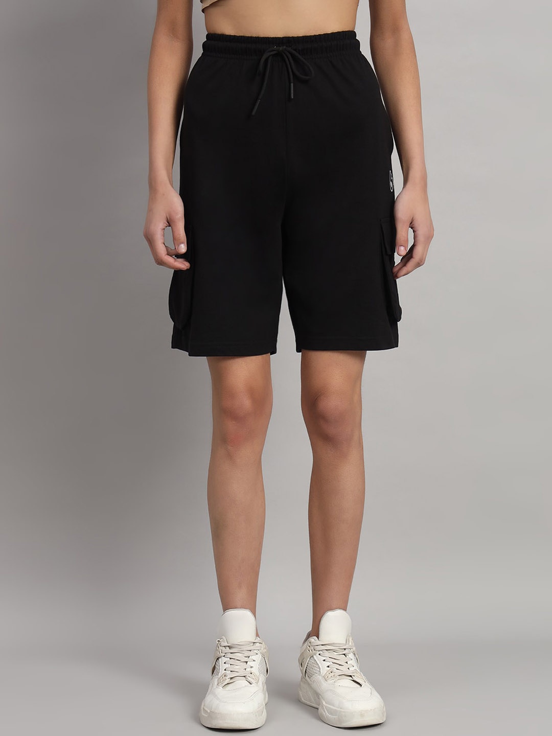

GRIFFEL Women High-Rise Cotton Cargo Shorts, Black
