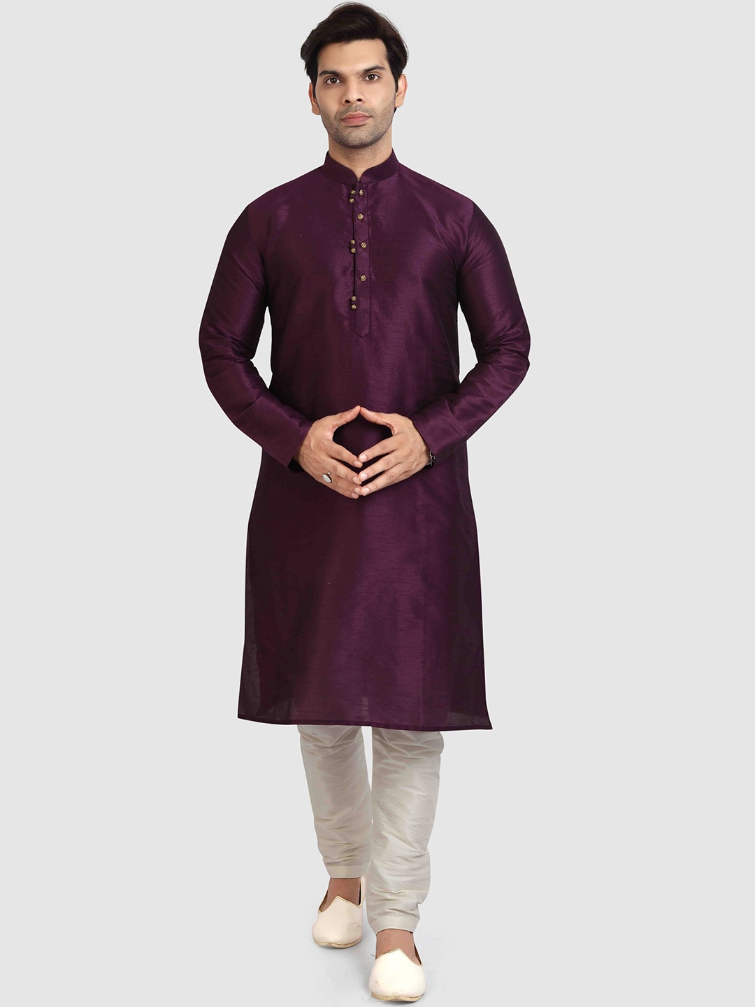 

Indian Poshakh Mandarin Collar Straight Kurta with Pyjamas, Purple