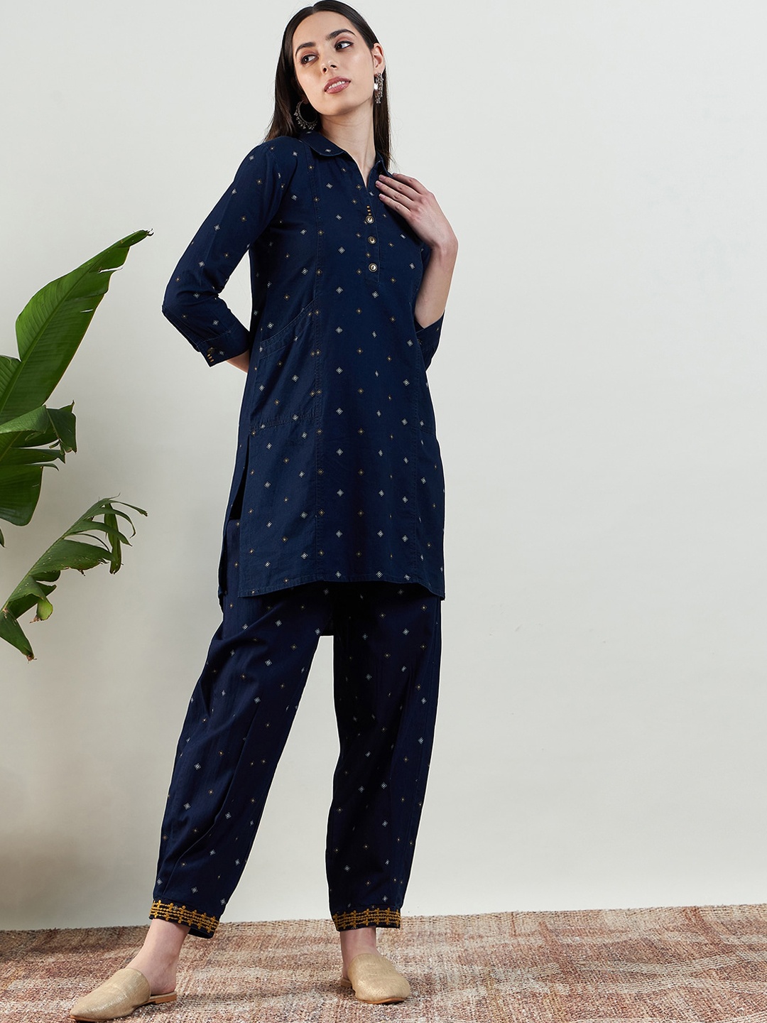 

STADO Ethnic Motifs Printed Pure Cotton Kurta with Salwar, Blue