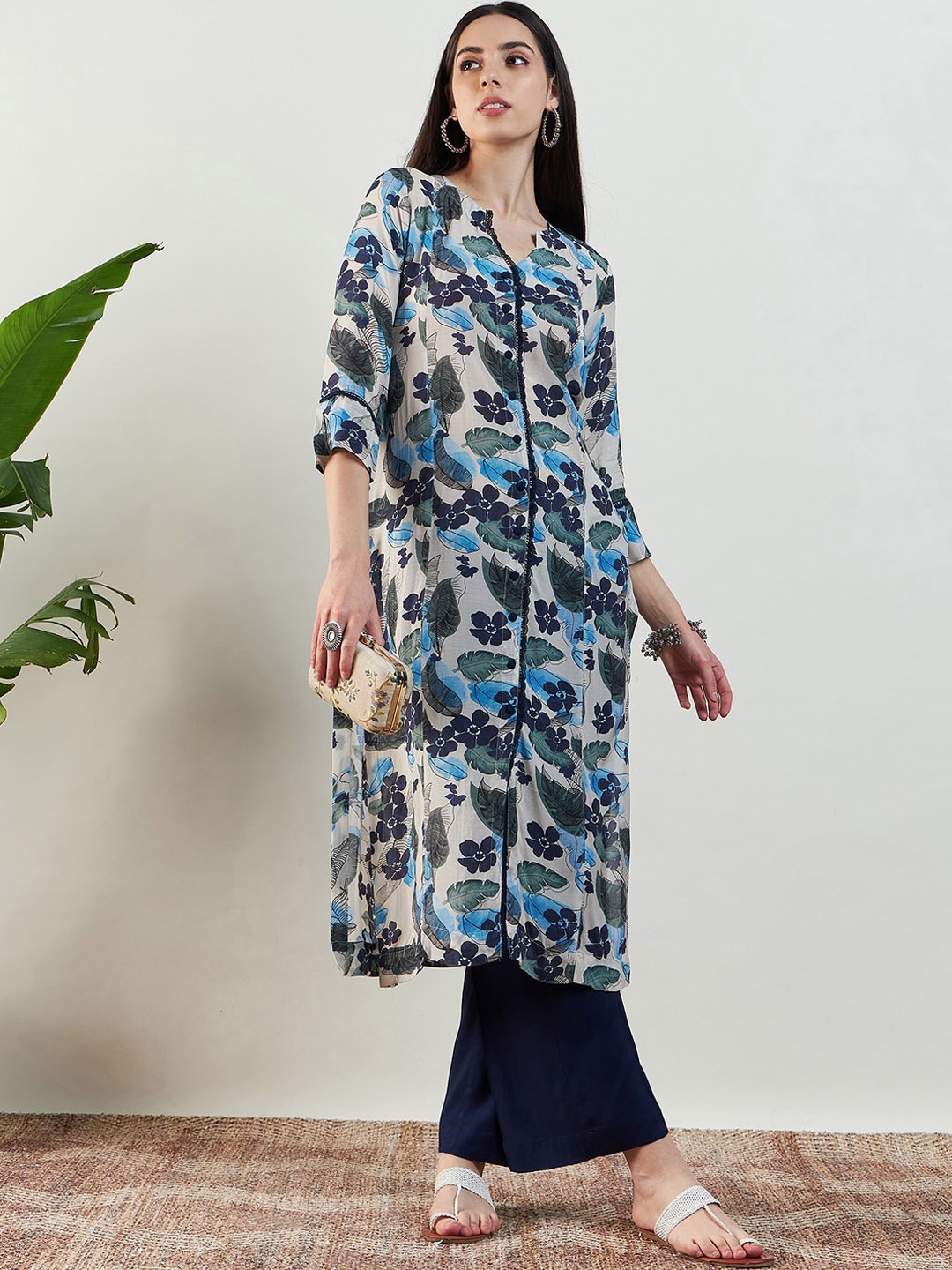 

STADO Floral Printed Pure Cotton Kurta with Palazzos, White