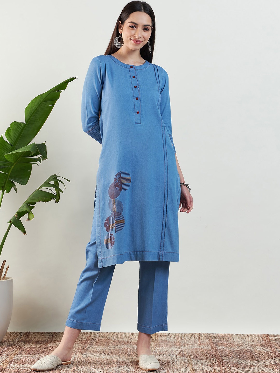 

STADO Regular Straight Pure Cotton Kurta with Trousers, Blue
