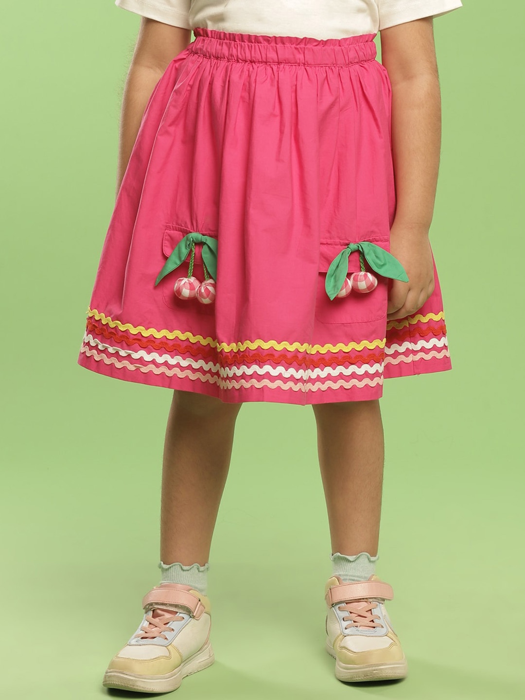 

Somersault Girls Cherry Rick Rack Pure Cotton Knee-Length A-Line Skirt, Pink