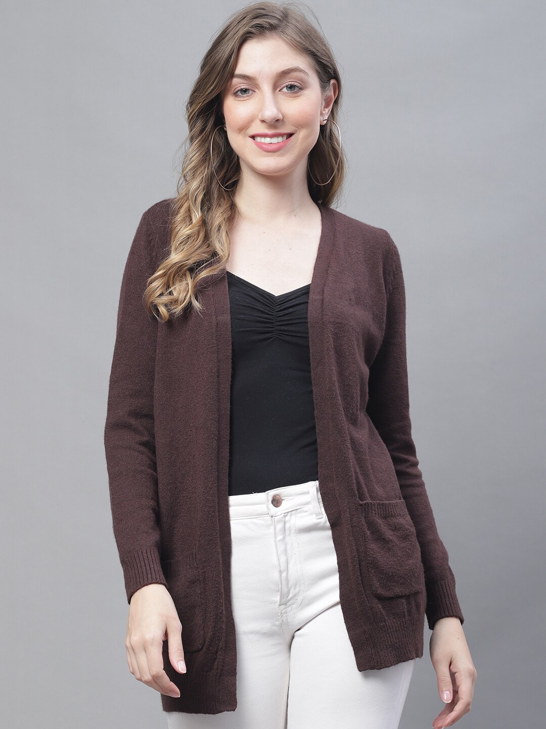 

NoBarr Acrylic Open Front Shrug, Brown