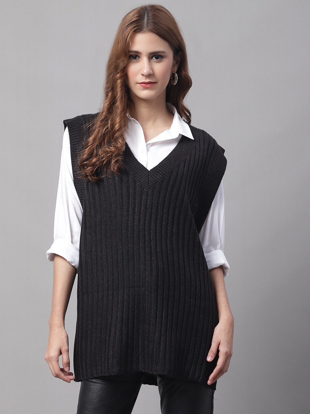 

NoBarr Cable Knit Self Design Acrylic Sweater Vest, Black