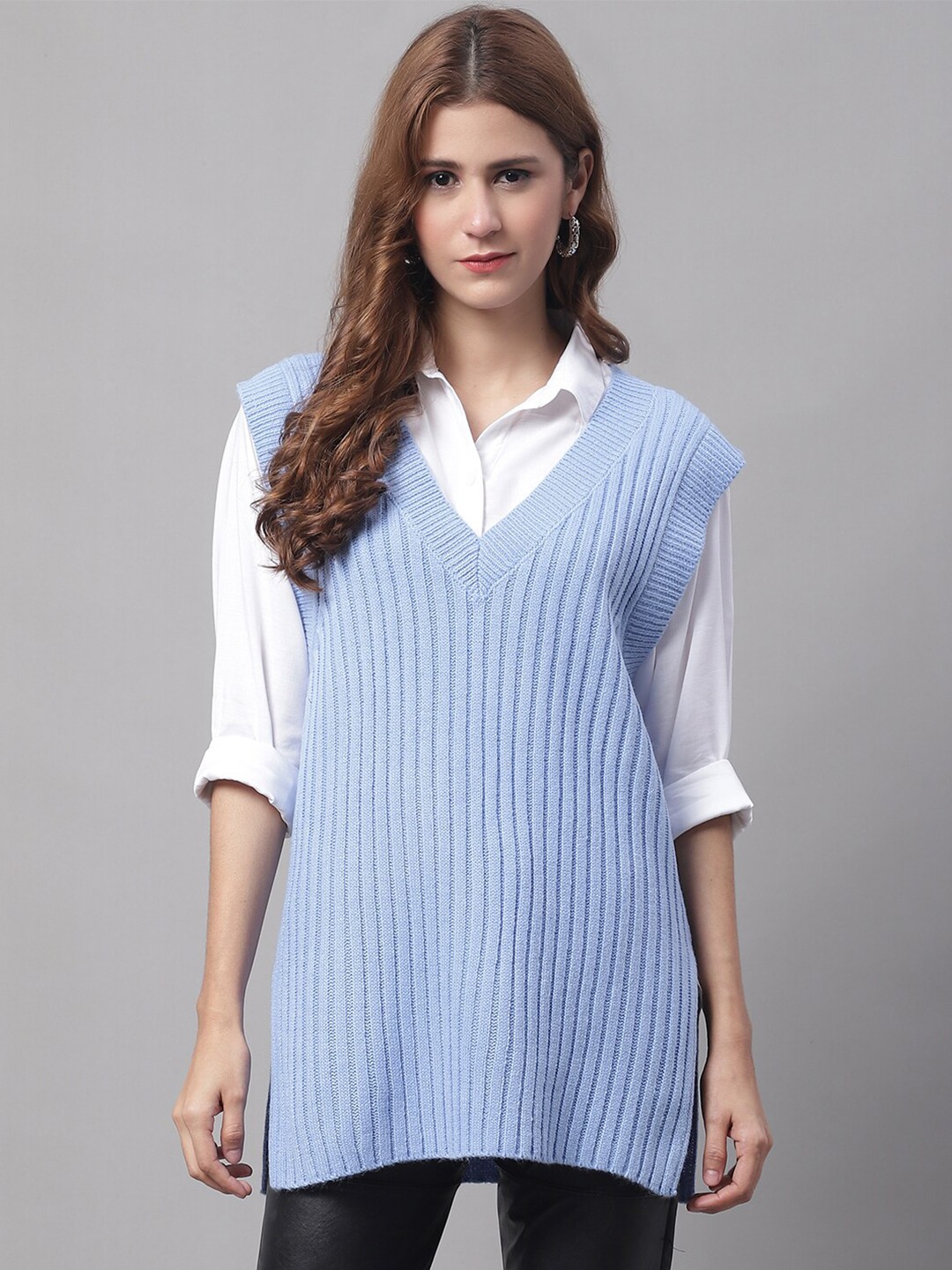 

NoBarr Cable Knit Self Design Acrylic Sweater Vest, Blue