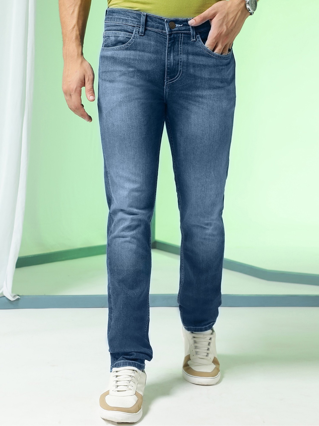 

Markle Moro Men Slim Fit Clean Look Heavy Fade Cotton Jeans, Blue