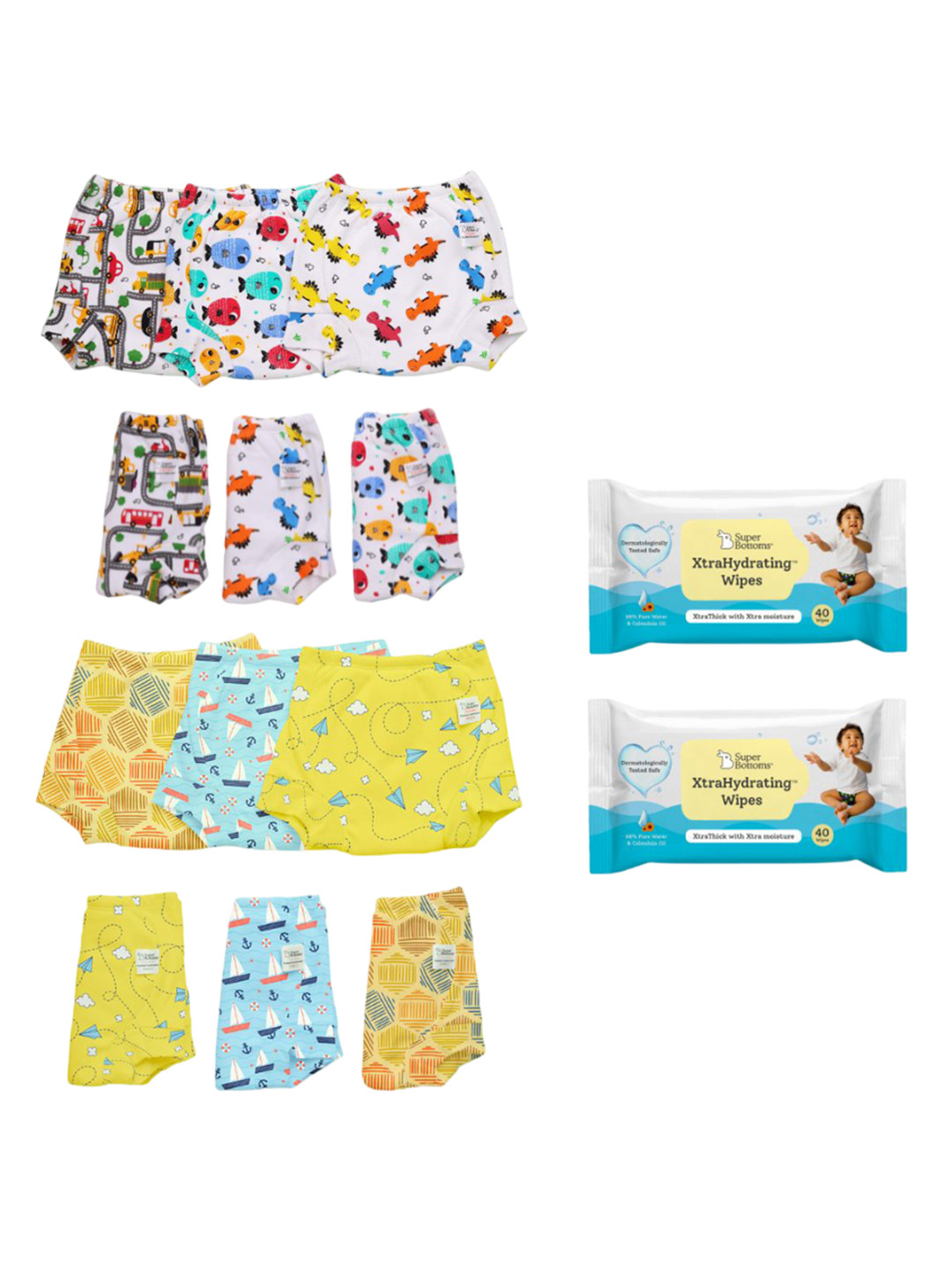 

SuperBottoms Padded Underwear With Xtra Hydrating Wet Wipes - 40 Wipes, White