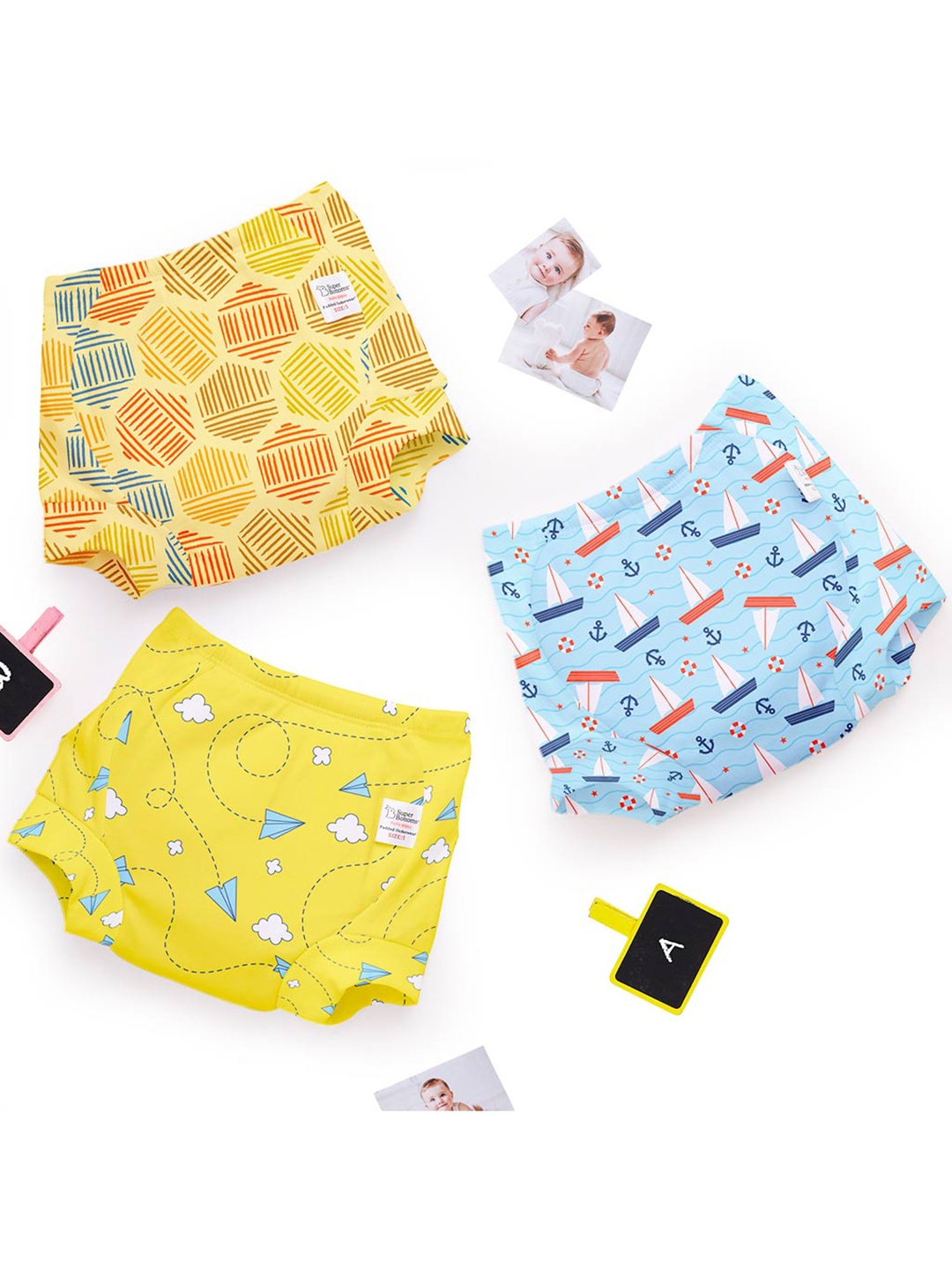 

SuperBottoms Set Of 3 Super DryFeel Layer Pure Cotton Padded Diapers, Yellow