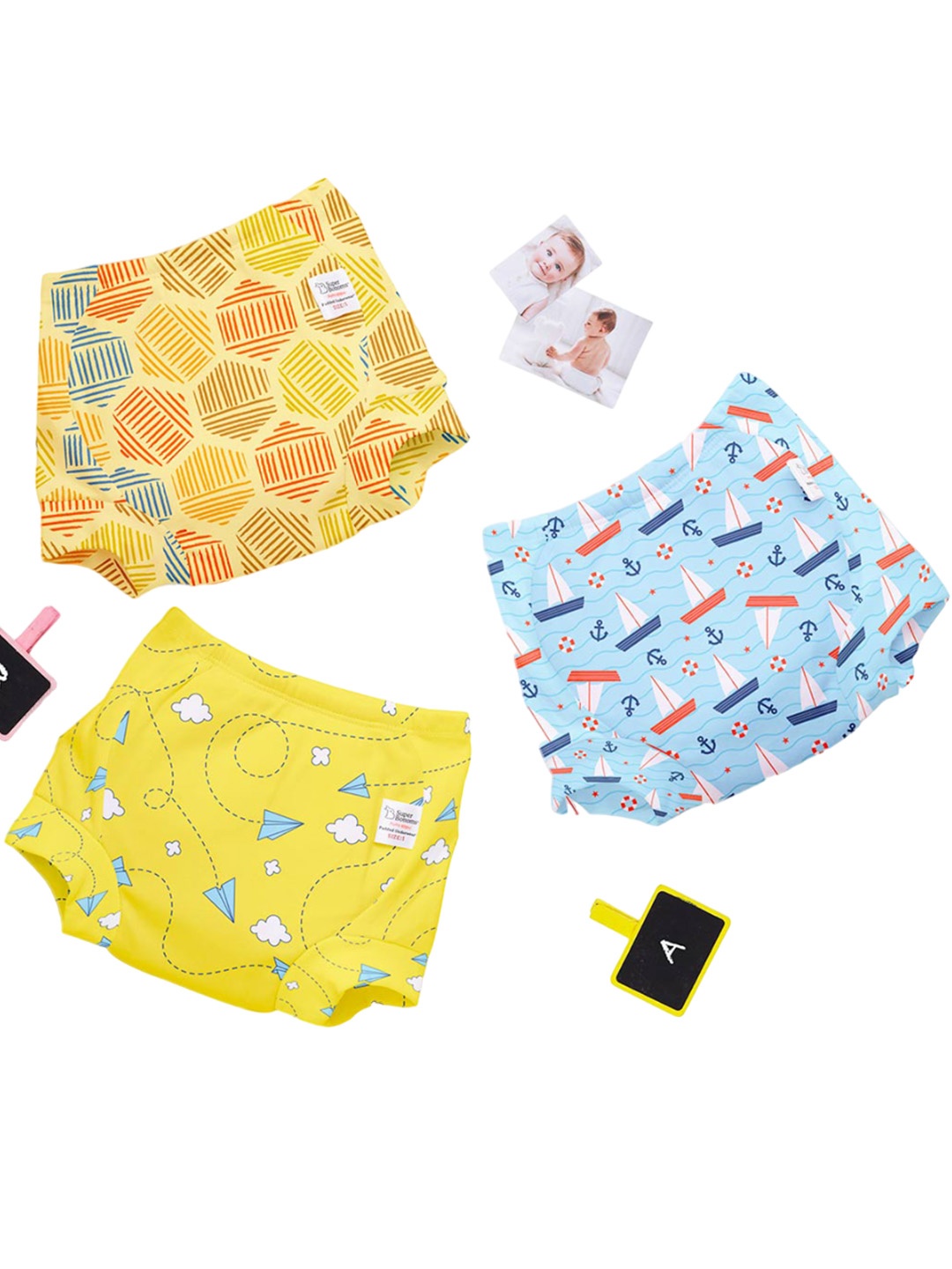 

SuperBottoms Set Of 12 Printed Cotton Padded Diapers, White