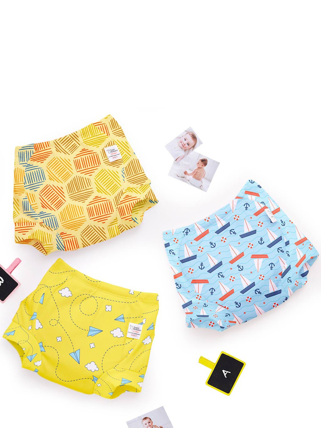 

SuperBottoms Set Of 9 Printed Cotton Padded Diapers, White