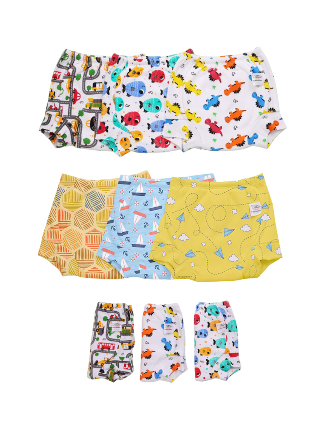 

SuperBottoms Set Of 9 Super DryFeel Layer Pure Cotton Padded Potty Training Underwears, Yellow