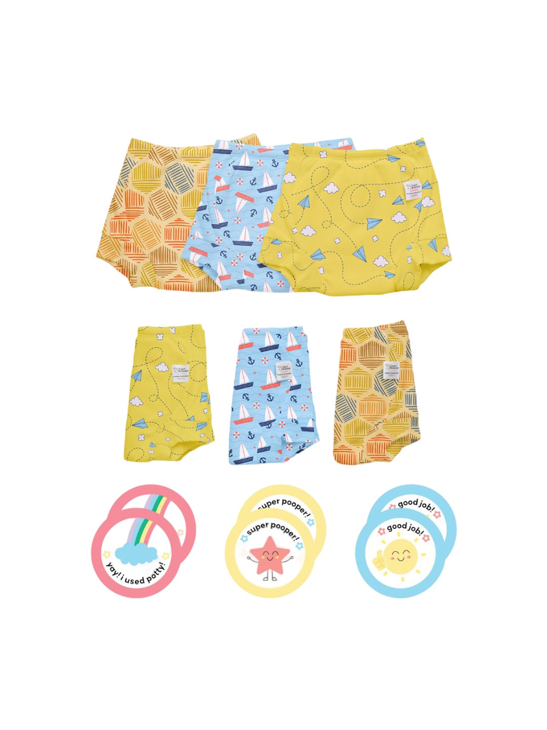 

SuperBottoms Set Of 6 Padded Underwear With Color Changing Stickers, Yellow