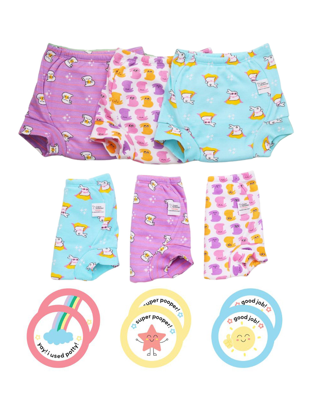 

SuperBottoms Set Of 6 Super DryFeel Layer Padded Potty Training Underwears With Stickers, Multi
