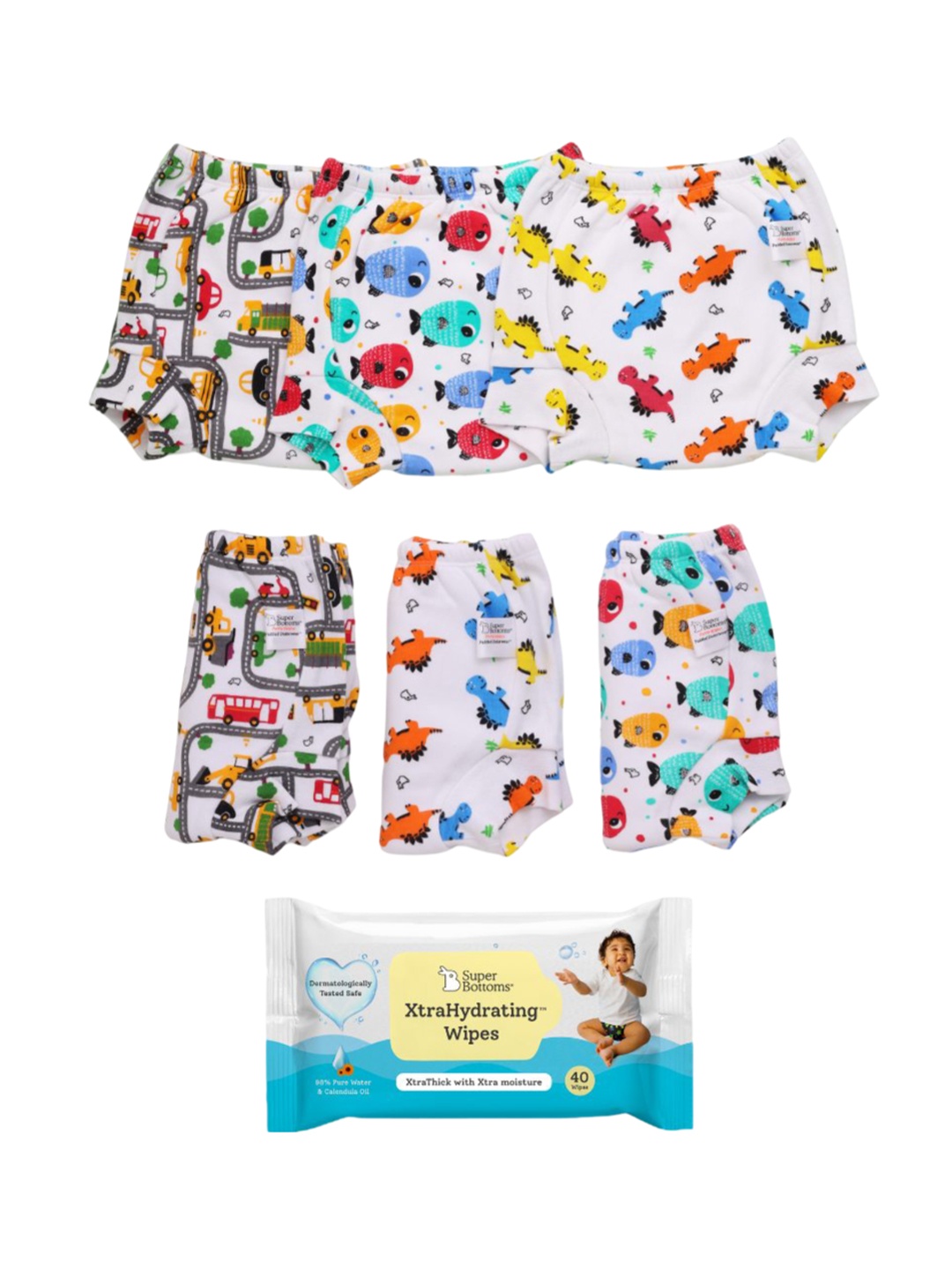 

SuperBottoms Set Of 6 Super DryFeel Layer Padded Potty Training Underwears With Wipes, Multi