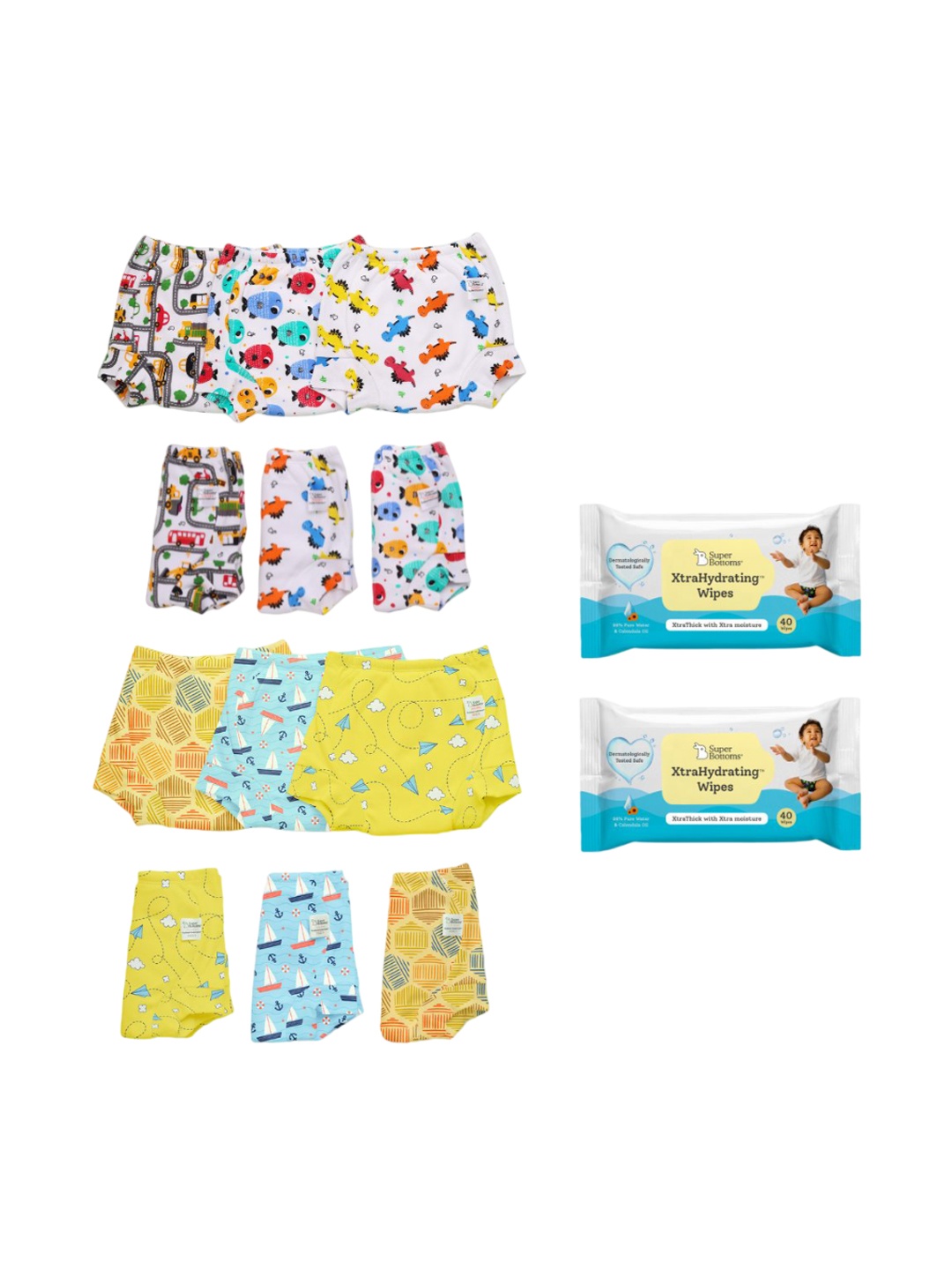 

SuperBottoms Set Of 12 Super DryFeel Layer Padded Potty Training Underwears With Wipes, Multi