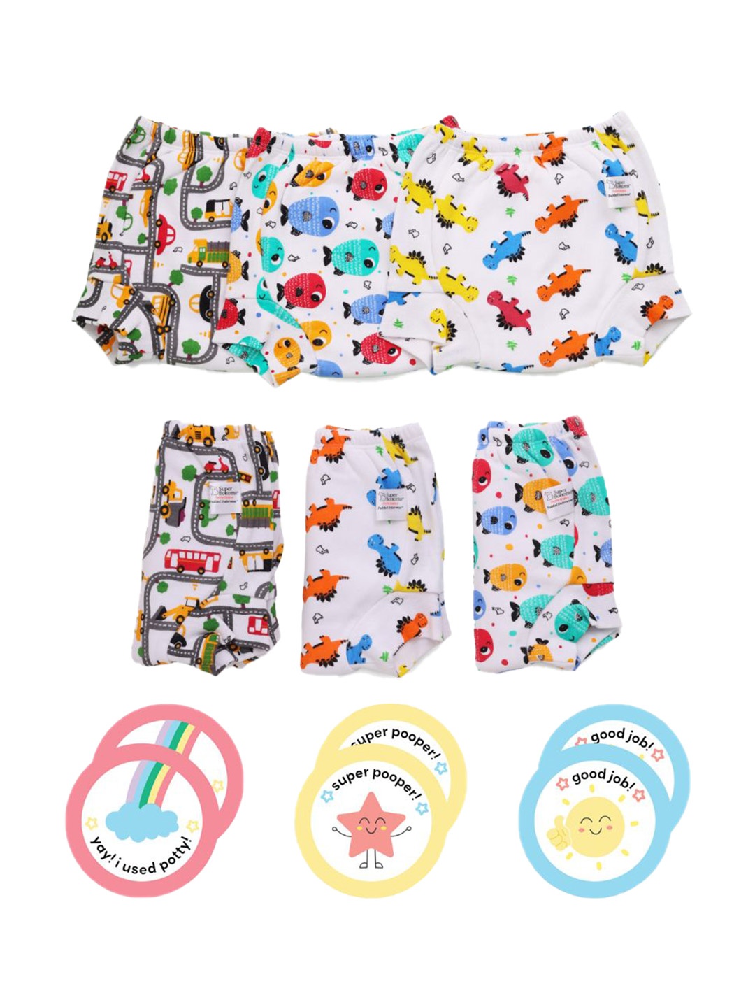 

SuperBottoms Set Of 6 DryFeel Layer Padded Potty Training Underwear With Sticker, White