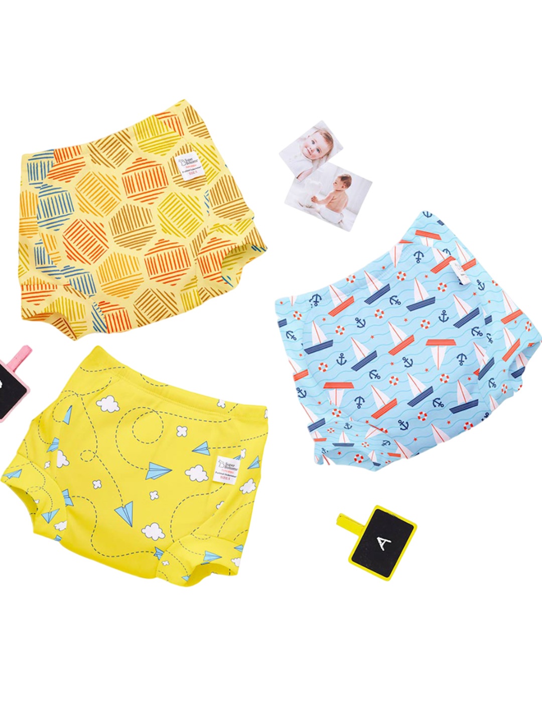 

SuperBottoms Set Of 9 Super DryFeel Layer Padded Underwear With Wet Wipes- 40 Wipes, Yellow