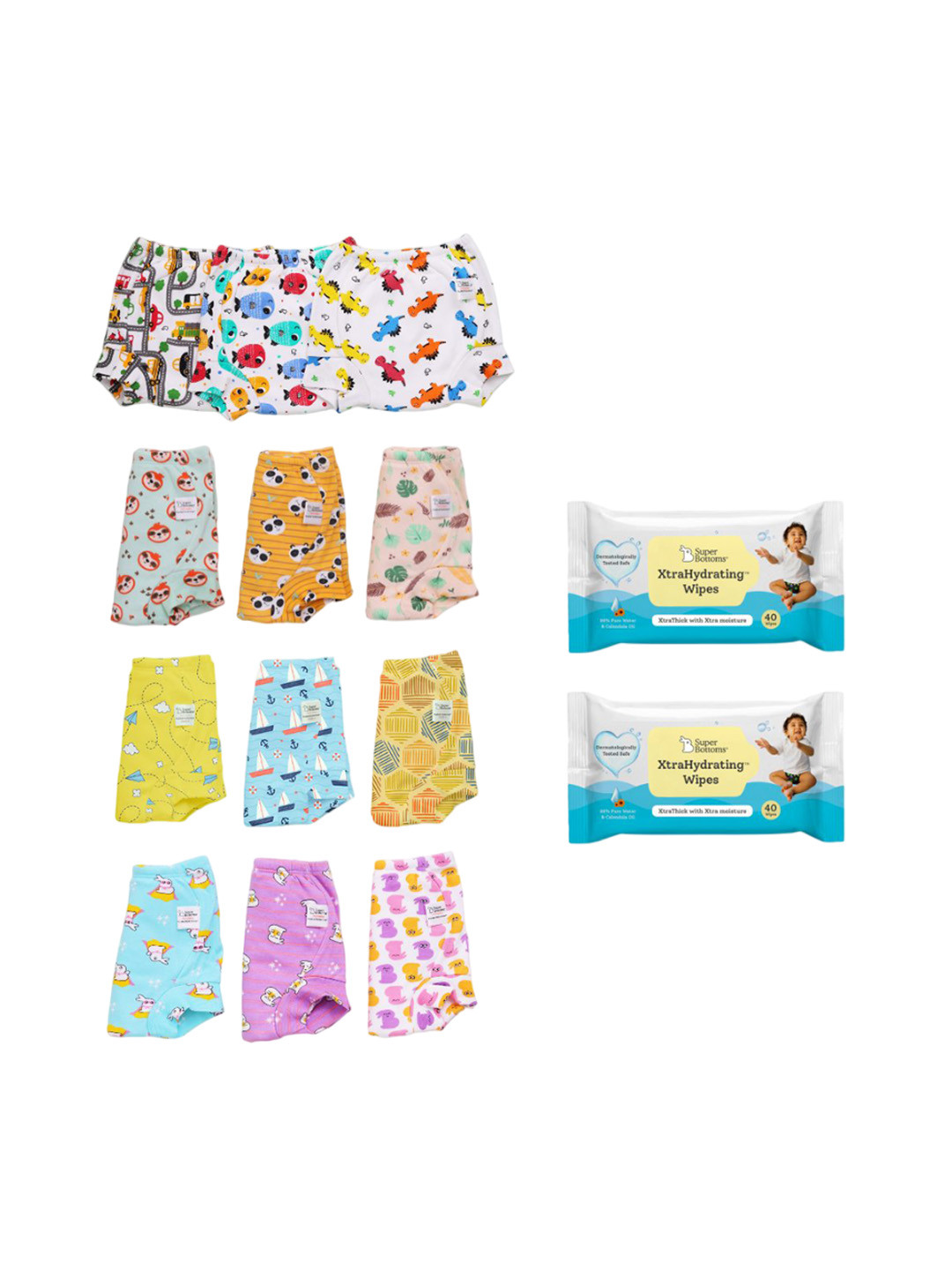 

SuperBottoms Set Of 12 Super DryFeel Layer Padded Underwear With Wet Wipes- 40 Wipes Each, White