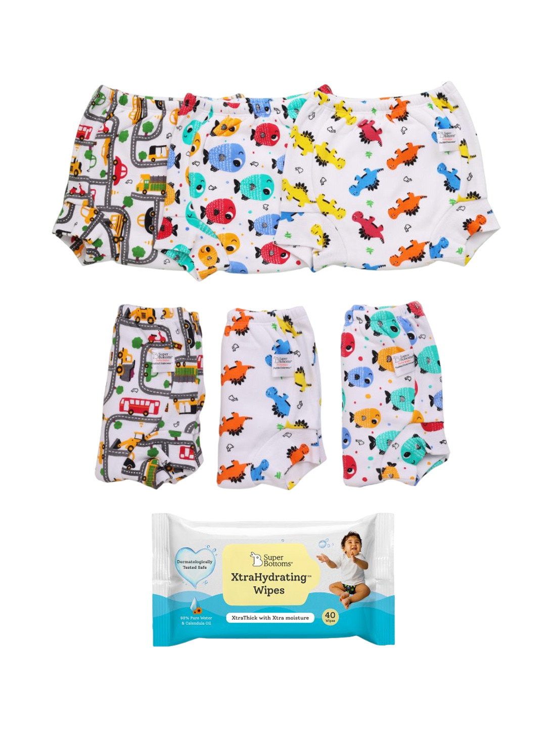 

SuperBottoms Set Of 6 Super DryFeel Layer Padded Potty Training Underwears With Wipes, Multi