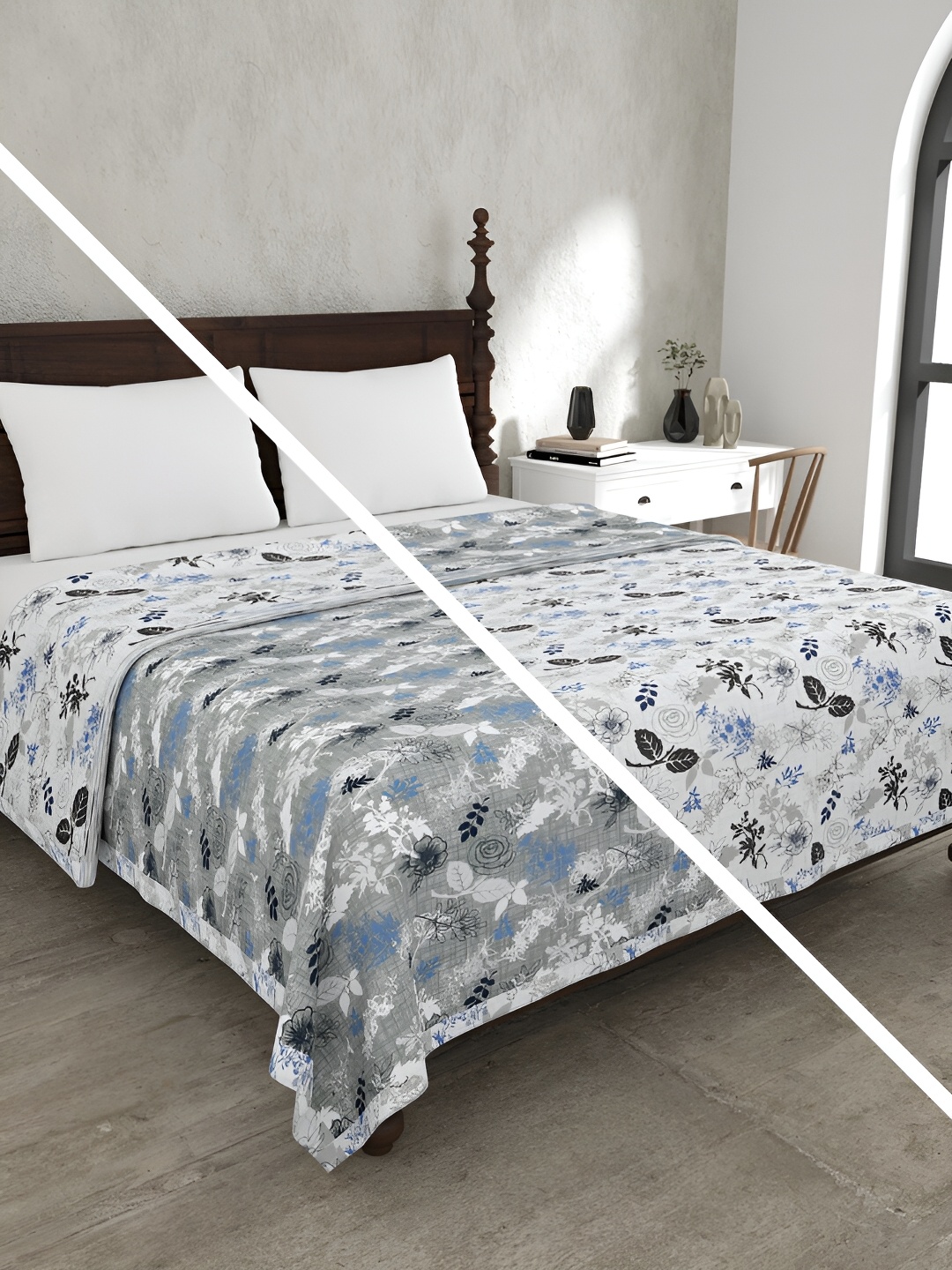

JAIPUR FABRIC Finest Picks Blue & White Floral 150 GSM Cotton Reversible Double Bed Dohar