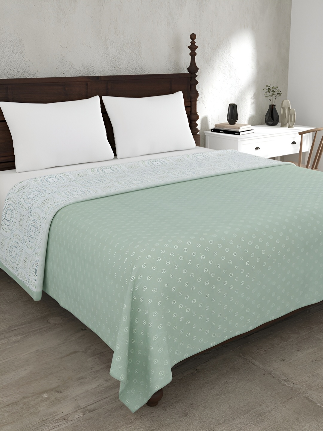 

JAIPUR FABRIC The Iconic Green Ethnic Motifs 150 GSM Cotton Reversible Double Bed Dohar