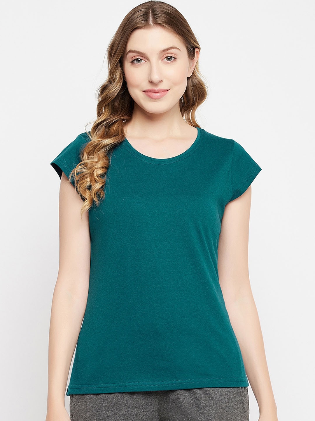 

Clovia Short Sleeves Cotton Lounge T-shirt, Teal